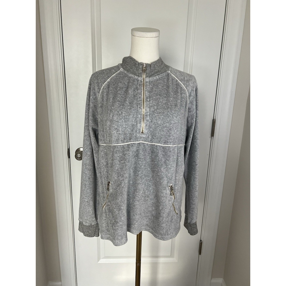 SUNDRY Anthropologie Women's Quarter Zip Grey Velour Pullover Sweatshirt  Size 2